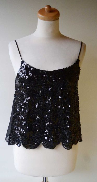 Bluzka Cekiny Czarna Bik Bok S 36 Oversize Cekinki