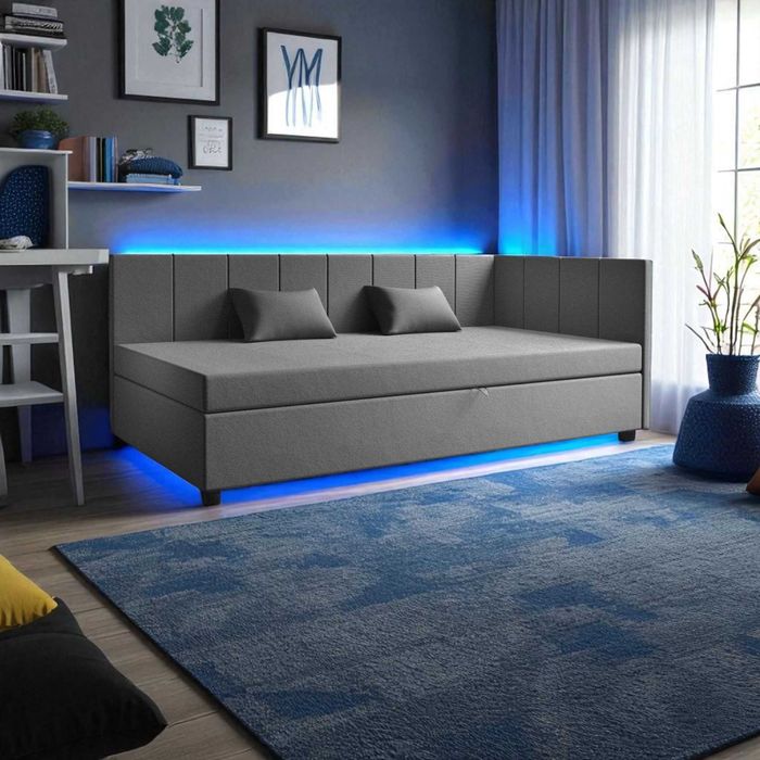 Łóżko hotelowe tapczan narożny jednoosobowy pojemnik materac