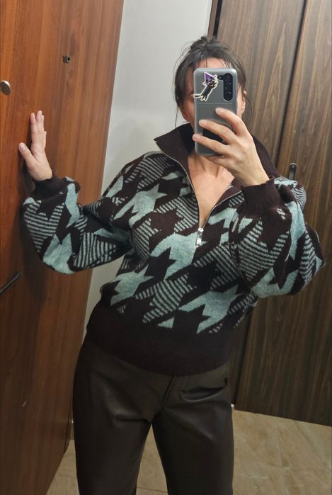 Brązowy niebieski sweter Summery Copenhagen wełna