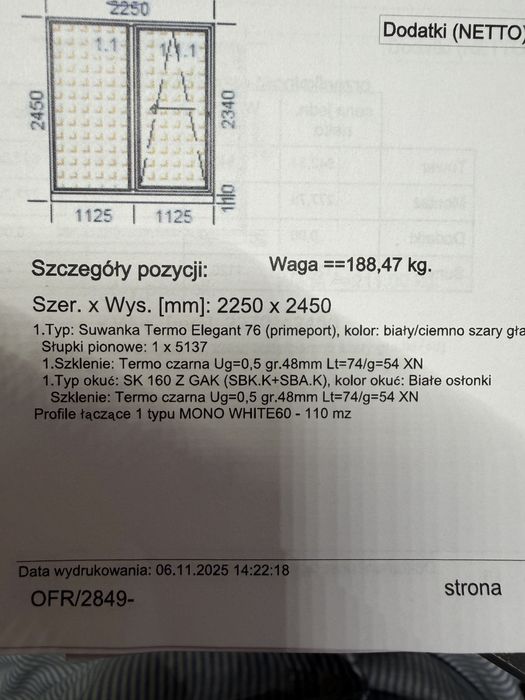 Okno przesuwne Psk 225 x 234