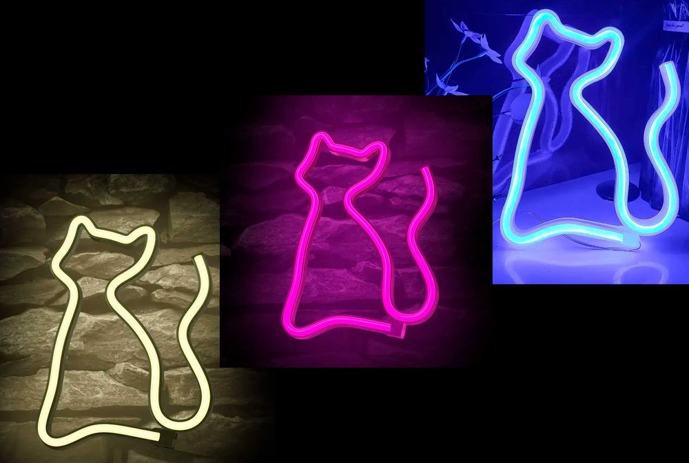 Настінний неоновий світильник-нічник "Котик" рожевий, теплий або синій