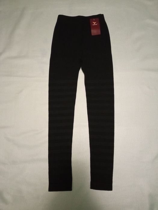 Legginsy dziewczęce w paski bez klina czarne - L