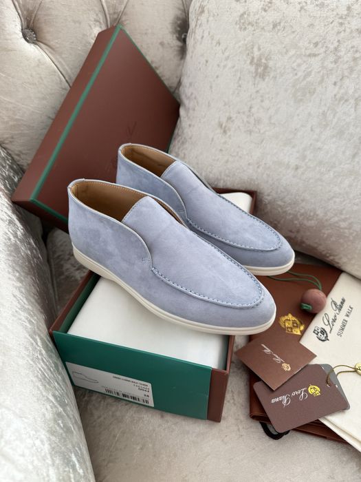 Жіночі лофери замшеві бежеві, сіро-блакитні loro piana