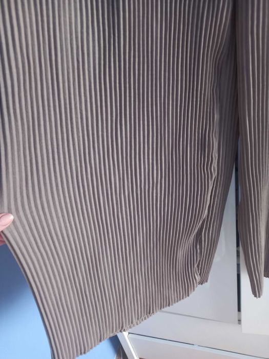 Spodnie plisowane 40 L wide leg szerokie nogawki brązowe damskie