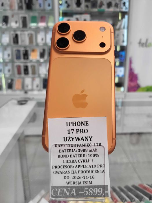 Iphone 17 Pro 1TB Bat 100% Gwarancja! Telakces Felicity *Raty 0%