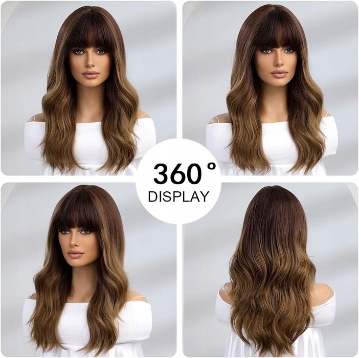 Peruka długie włosy syntetyczne kasztanowe