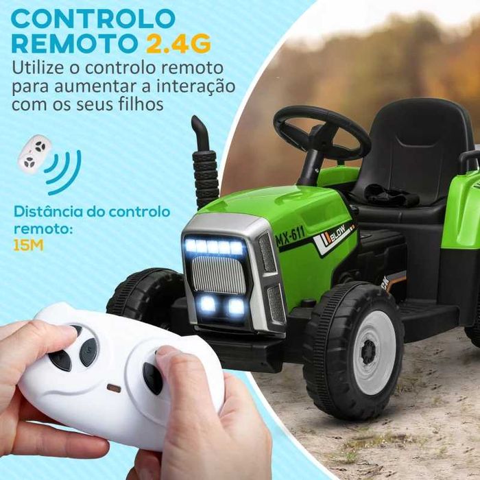 Brinquedos – Trator elétrico com reboque amovível, para crianças