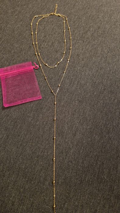 Podwójny naszyjnik krawatka stal chirurgiczna kuleczki