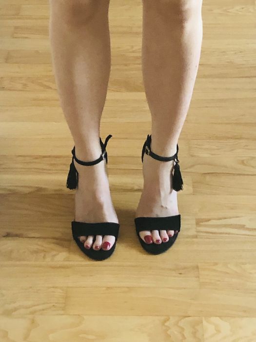 Szpilki sandały na wysokim obcasie czarne skórzane eleganckie piękne