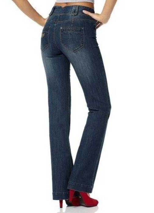 damskie spodnie dżinsy dzwony wysoki stan 40 L jeans flare za 1/2 ceny