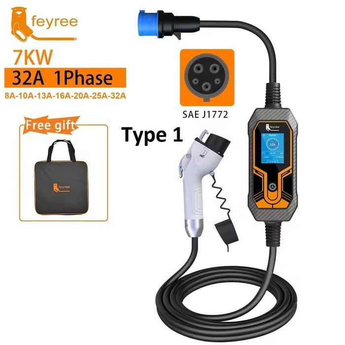 Зарядка Зарядний пристрій Feyree 7kW 32A Tesla Type 1 Type 2 GBT