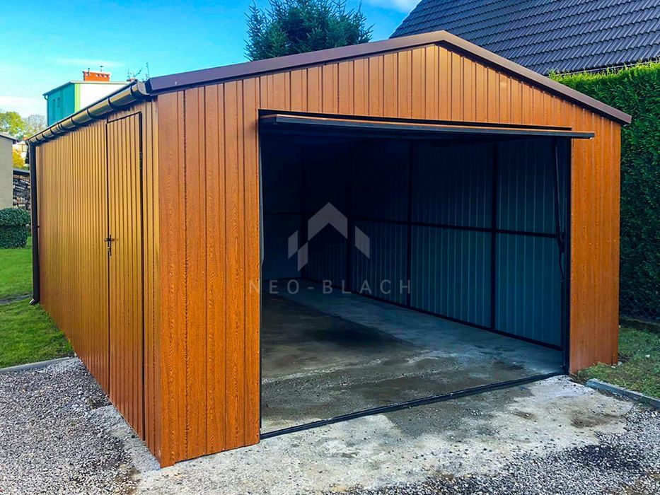 Garaż Blaszany 4X6M - Brama Drzwi Złoty Dąb Rynny Dwuspadowy Nb115