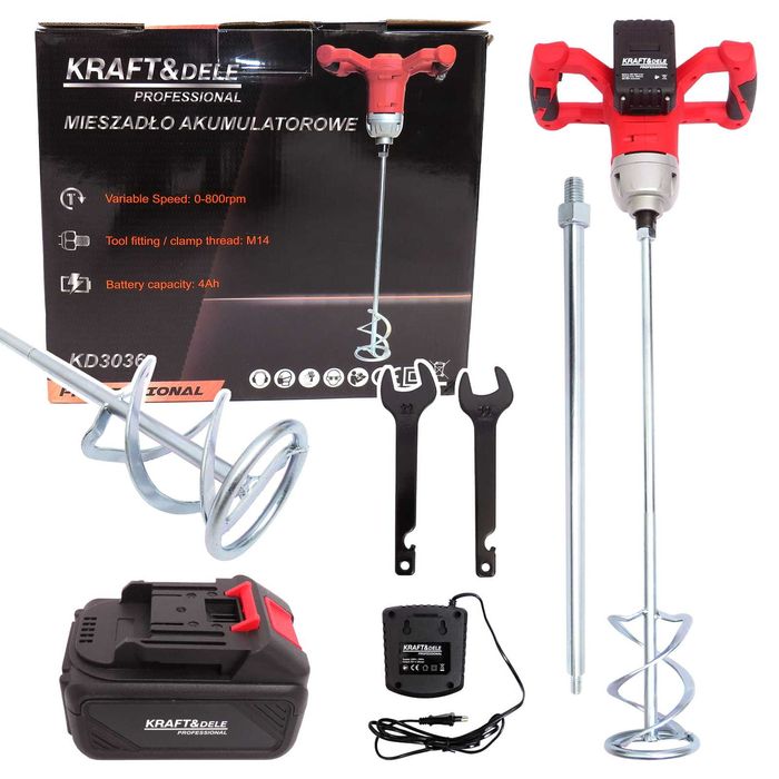 KRAFT&DELE Mieszadło gipsu betonu akumulatorowe mieszarka 4ah KD3036
