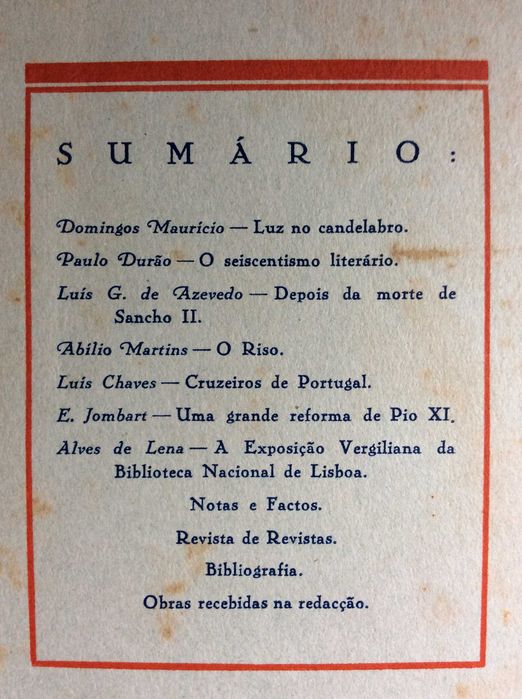 Brotéria. Revista contemporânea. de cultura,1932. Ver sumário.