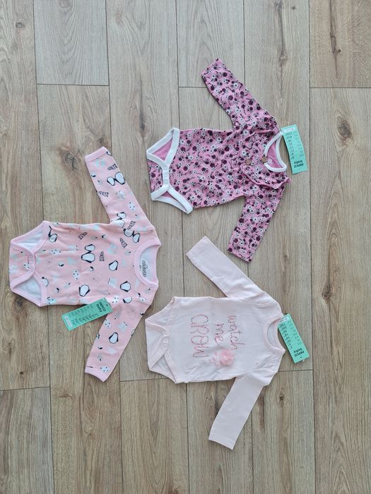 3x Body długi rękaw dziewczynka, r.62cm NOWE