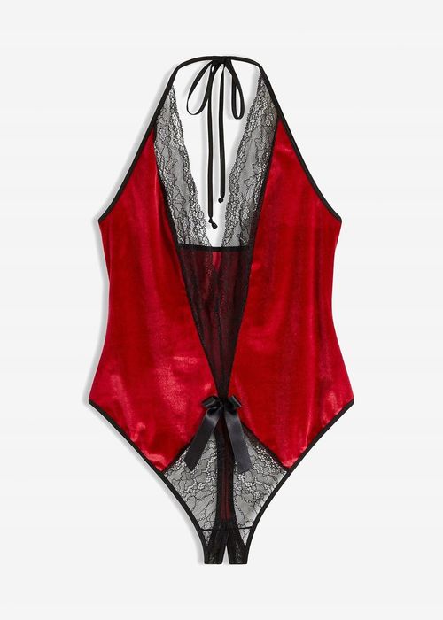 Venus body aksamitne ze stringami ouvert czerwono czarne koronka r.3