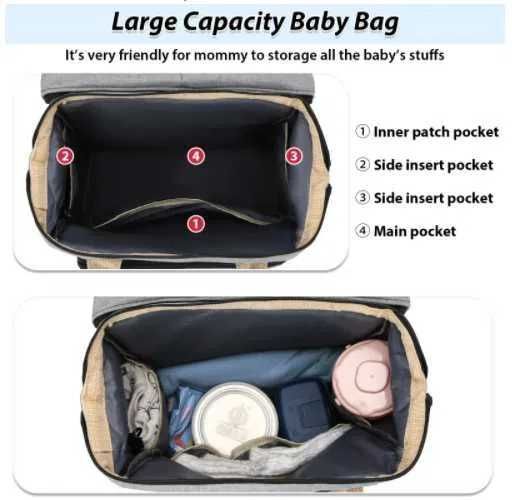 Mochila Mala Fraldário com Berço Portátil e Cama de Bebé USB Dobrável NOVO