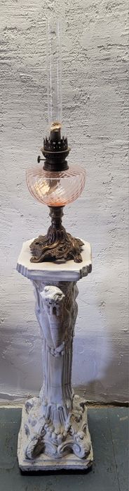 Piękna antyczna lampa naftowa mosiądz szkło antyk