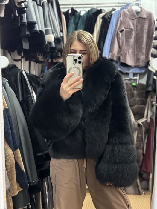 Шуба песец черная автоледи полушубок мех хутро