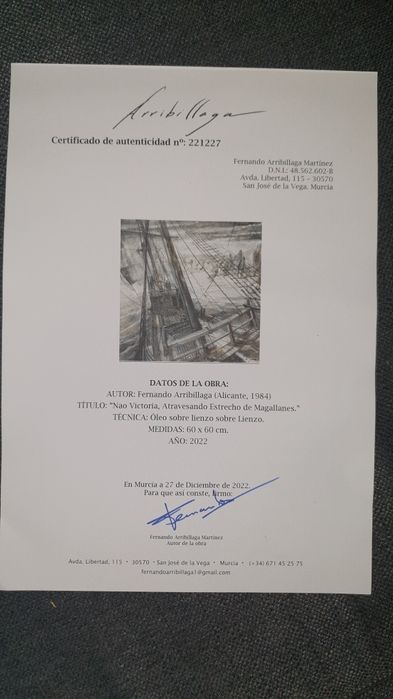 Pintura do artista Fernando Arribillaga "Nau Victória ..