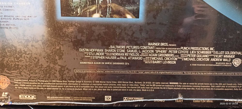 Laserdisc SPHERE  (Kula) oryginalnie zapakowana. Nowa .