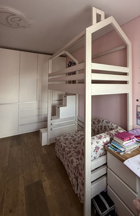 Двоярусне ліжко-будиночок з ясена, ортопедичний матрац