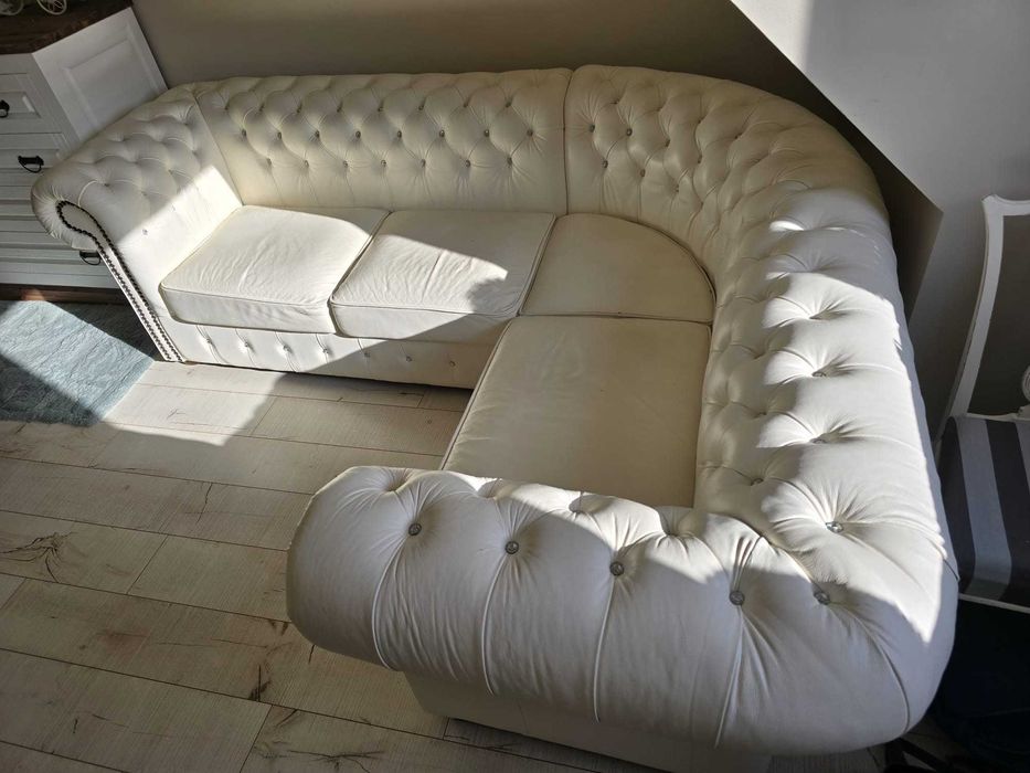 Narożnik skórzany Chesterfield z kamykami Swarovskiego