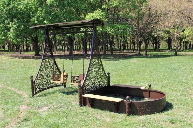 Садовые качели двойные с песочницей "Сказка"