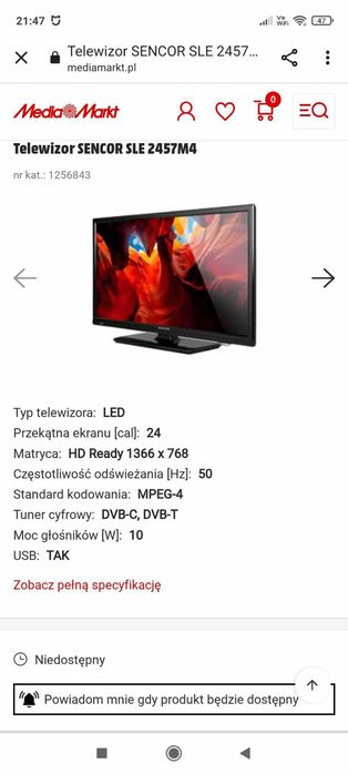 Telewizor używany w dobrym stanie bez nóżki ale można powiesić.