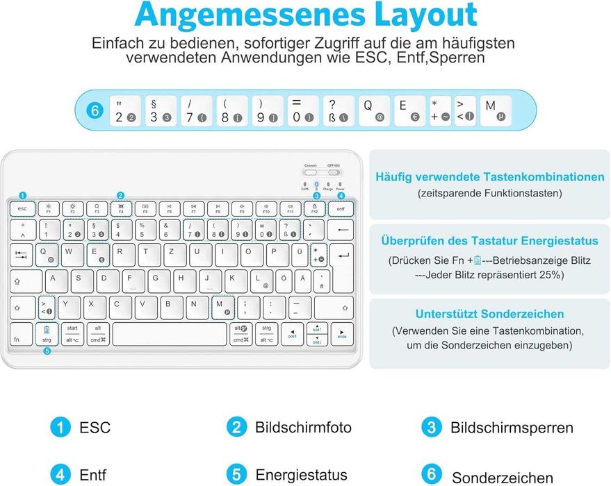 Klawiatura Bluetooth do iPad, ultra-cienka, bezprzewodowa, ładowalna