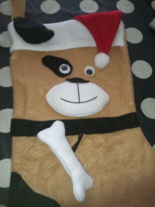 Sacos de Natal em tecido cão forma bota novos