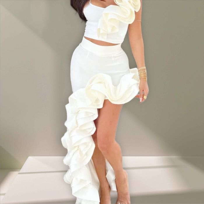 Komplet Ecru Falbany LoveYa XS Nowy