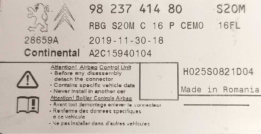 Centralina Airbag 9823741480 - CITROËN BERLINGO