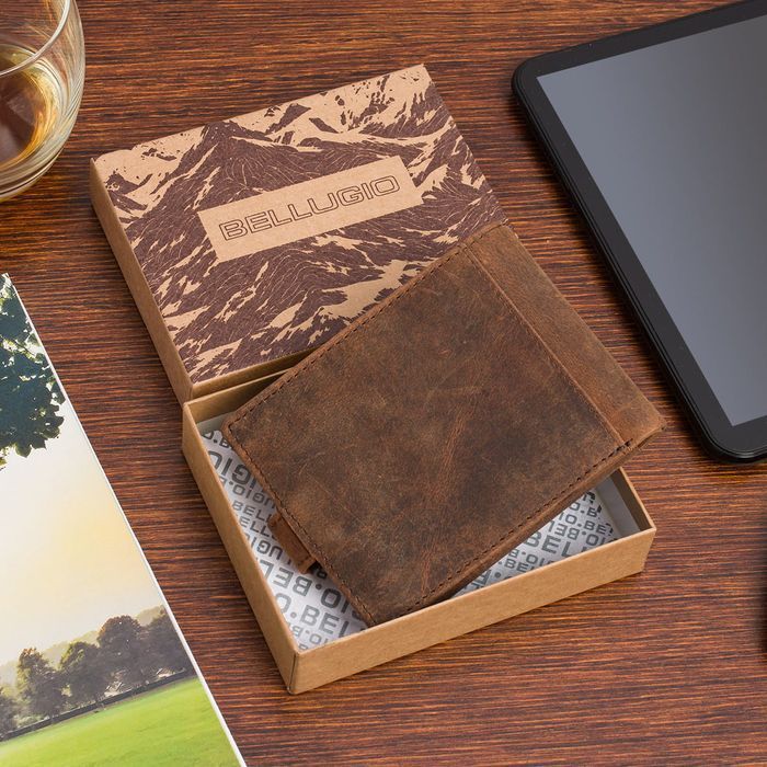 Portfel skórzany męski z tłoczeniem ryba Bellugio rdzawy dla dziadka