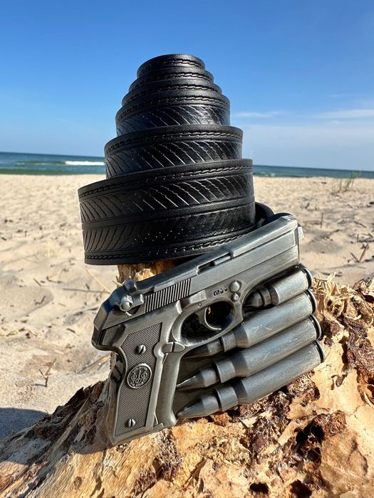 Pasek Skórzany Kowbojski Cowboy Pistolet Bullets Klamra Black Czarny