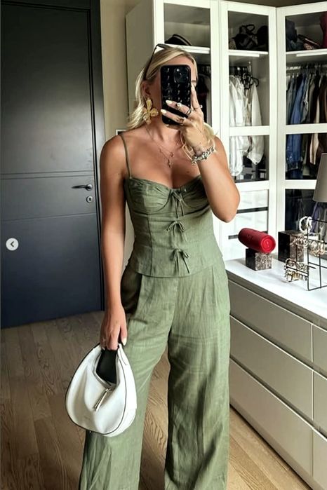 Zara kombinezon s 36 khaki len wiskoza