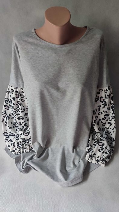 Bluza damska dresowa szara długi rękaw we wzory