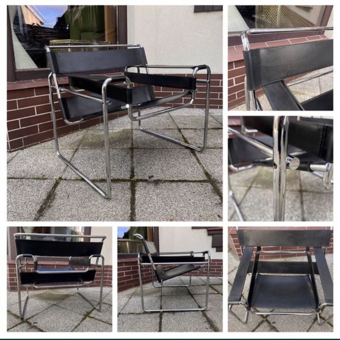 Wassily chair fotel Marcel Breuer produkcja Knoll. Kolor czarny