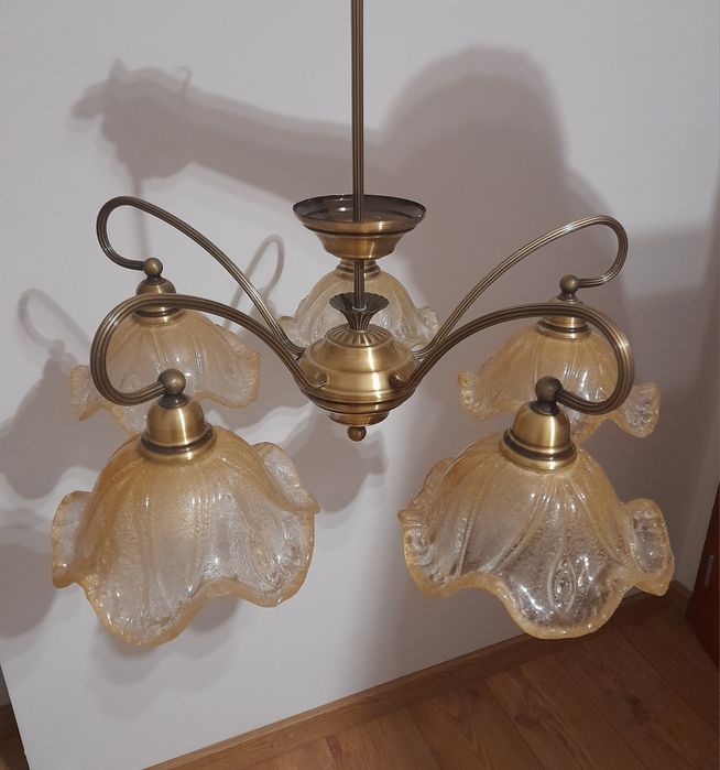 Żyrandol pięcioramienny stare złoto lampa