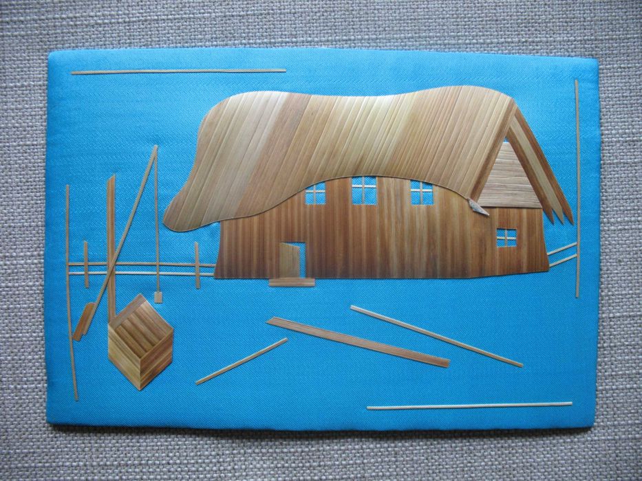 obraz ze słomy  z czasu PRL  24x16cm