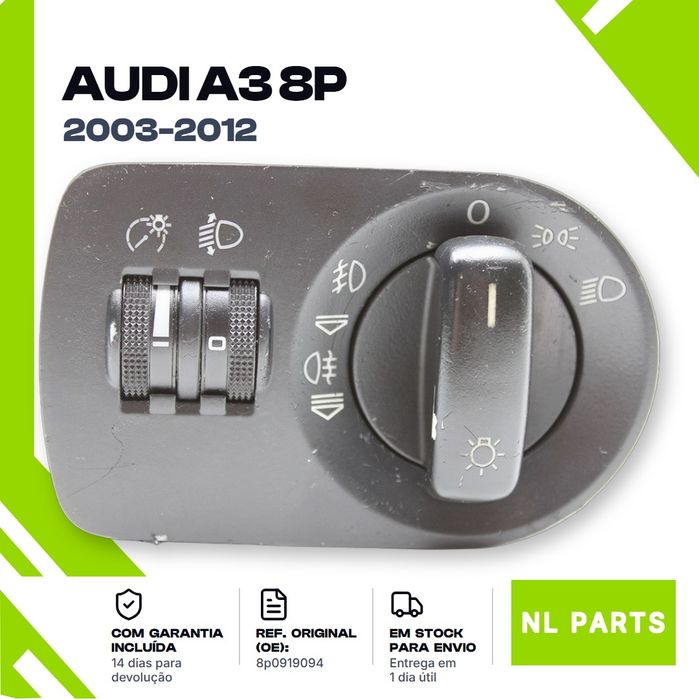 Comando / botão das luzes Audi A3 8P 8P0919094 (2003-2012)