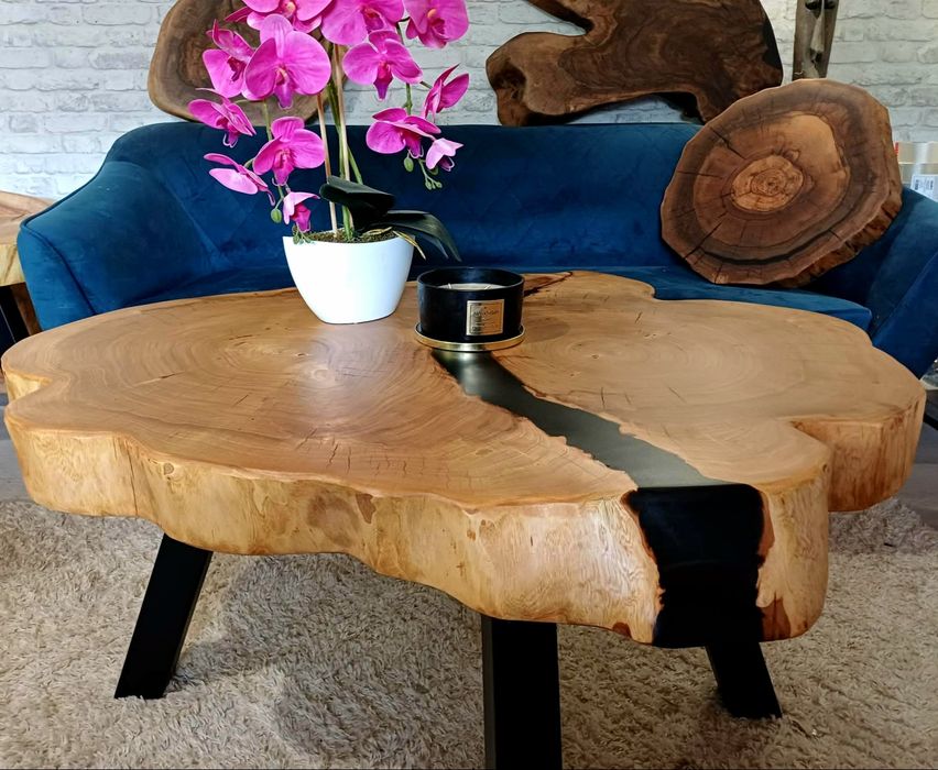 Stolik kawowy 104x84cm LIVE EDGE plaster drewna loft