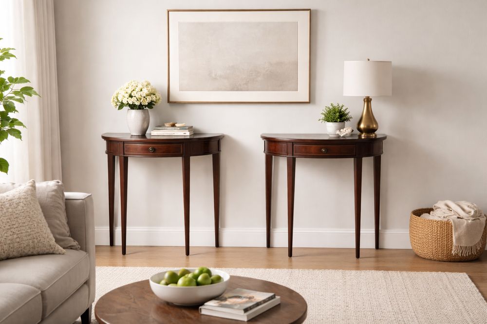 NEGOCIAVEL! 2 Mesinhas de apoio em madeira e com embutidos tipo inglês