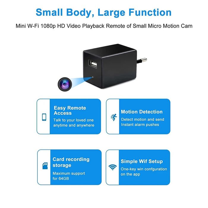 Carregador USB Câmara Espião HD detector movimento SELADO