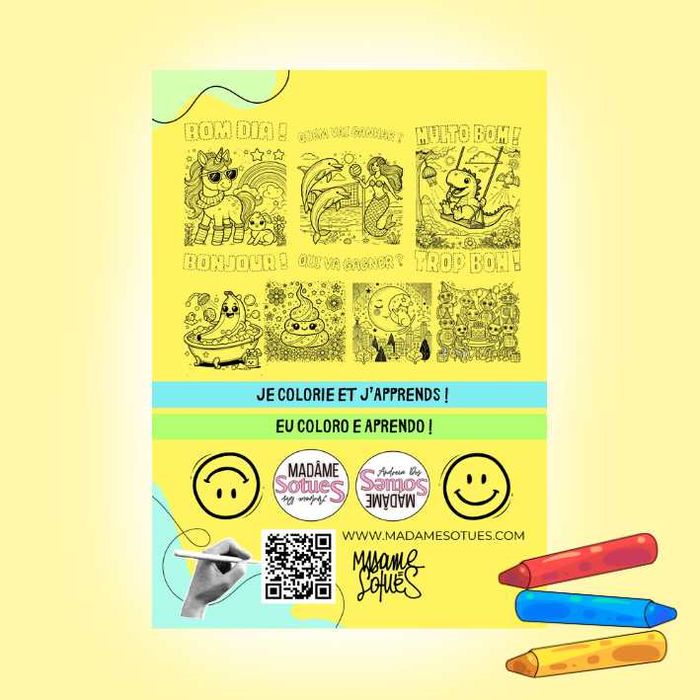 26 Desenhos únicos para Colorir - Livro Infantil Bilingue PT/FR