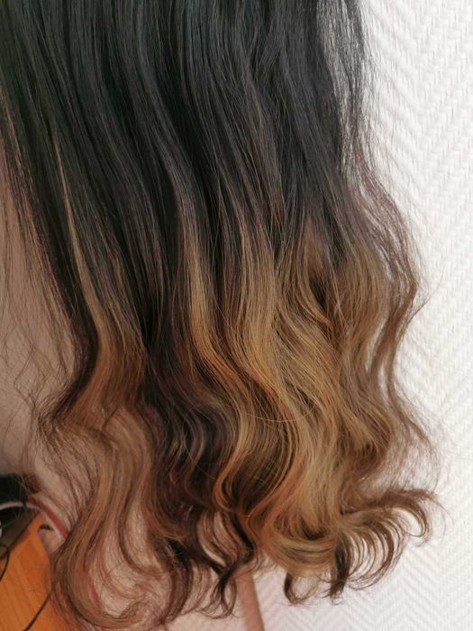 Doczepiane włosy ombre czerń brąz clip 65cm fale