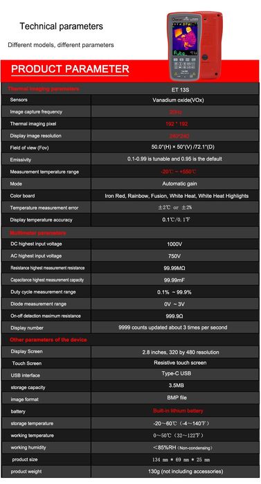 ToolTop ET13S+ ET14S+ ET15S+ ET14C ET15C Мультиметр с тепловизором 2в1