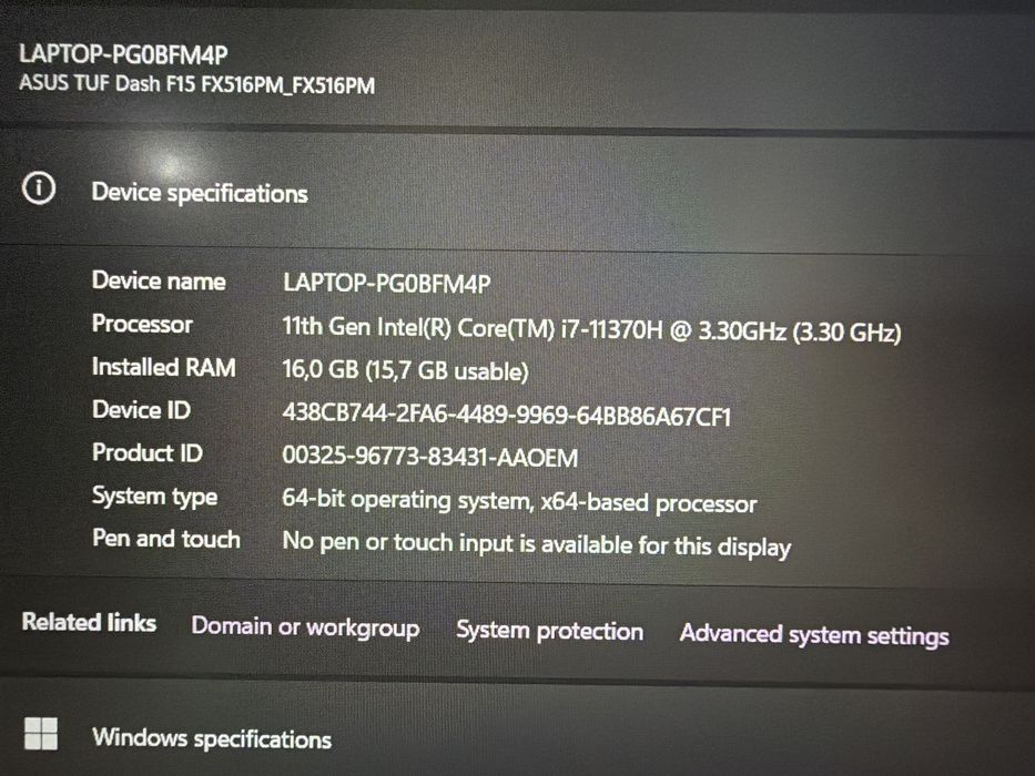 Asus TUF Gaming 16gb i7
