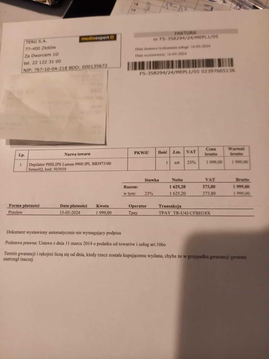Depilator Lumea 9900 Philips- na gwarancji