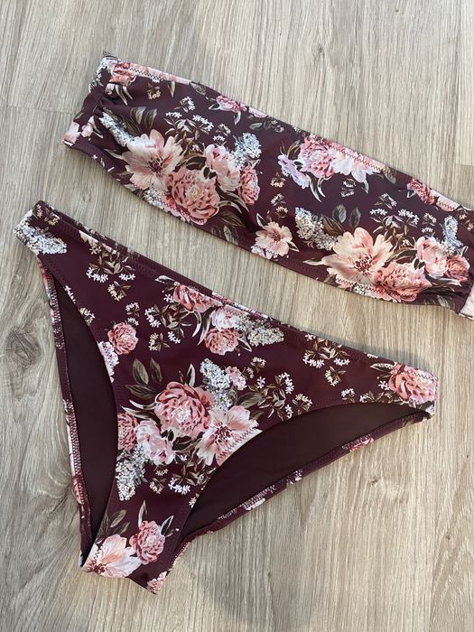 Раздельный купальник с цветочным принтом h&m бордовый s